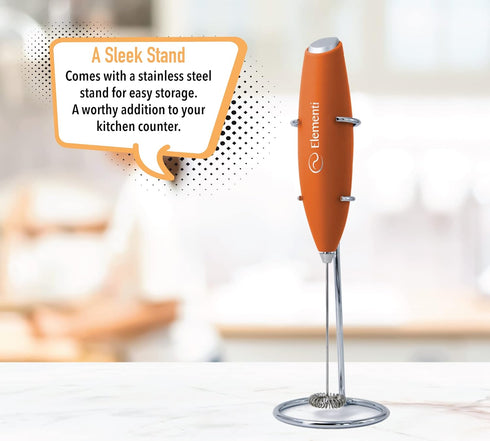 Elementi Handheld Milk Frother with Stand, Mini Mixer for Powder Drinks, Electric Whisk for Coffee, Specialty Kitchen
