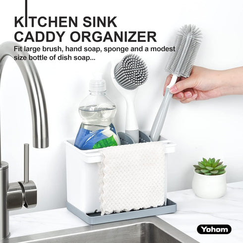 Countertop YOHOM Sink Brush Holder for Kitchen Sink Sponge Caddy Organizer Plastic Dish Scrubber Holder with Dividers