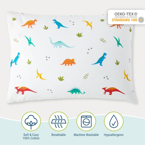 Wildkin 100% Cotton Kids Pillowcase – Jurassic Dinosaurs, Soft & Breathable Standard Size (20x30)