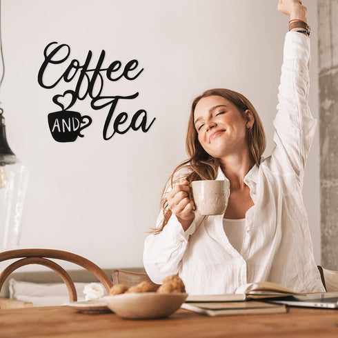 Ferraycle Coffee Sign Metal Hanging Wall Art, 12 x 10.2 Inch Black Wall Decor Cafe Bar Letter Sign for Cafe Farmhouse