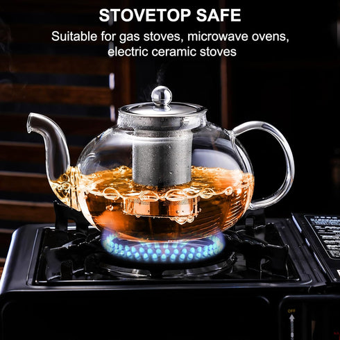 PARACITY 40 OZ Glass Teapot Stovetop, Borosilicate Clear Tea Kettle with Removable Stainless Steel Infuser