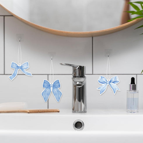 A1diee 12Pcs Set Blue Coquette Bow Air Freshener Hanging, Light Blue Aesthetic Diffuser Ornaments Refresh Air Fragrant