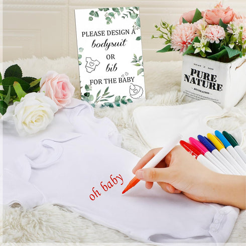 43 Set Panitay Pcs Baby Shower DIY Game White Bib, Newborn Bodysuit, Marker, Games Sign for Baby Shower Party Decor