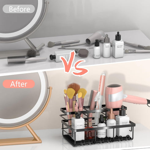 Hair Tool Organizer - Bathroom Countertop Caddy with 3 Installation Ways for Hair Dryer Accessories & Makeup