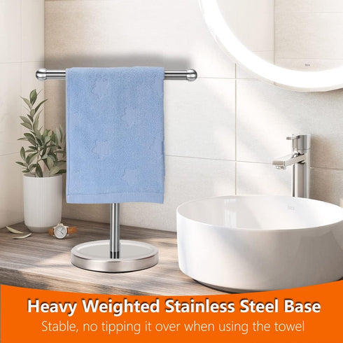 Hand Towel Holder Stand with Heavy Stainless Steel Base, T-Shape Towel Rack, Free-Standing Towel Holder Countertop for Bathroom (Brushed Nickel) by Tofix