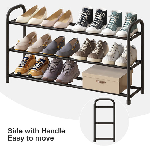 kiplant Closet, 3-Tier Closet Shoe Rack for Expandable Shoe Organizer, Metal Adjustable Black Shoe Shelf Storage