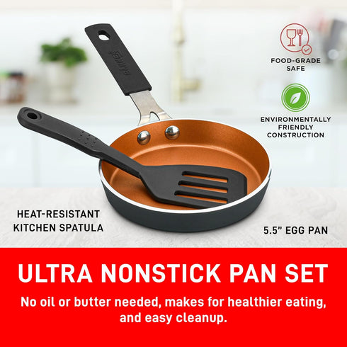 Bakken-Swiss 2-Piece Mini Nonstick Egg Pan & Omelet Pan, 5.5'' Copper Non-Stick Skillet for Eggs and Pancakes