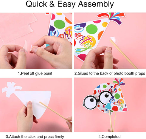 29 Pieces Birthday Photo Booth Props Kit for Kids Birthday Theme Table Centerpiece Craft Cutouts with Glue Dots