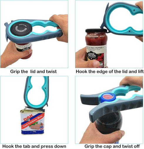 Otstar Jar Opener, Bottle and Can Opener for Weak Hands, Seniors with Arthritis, Blue and Grey