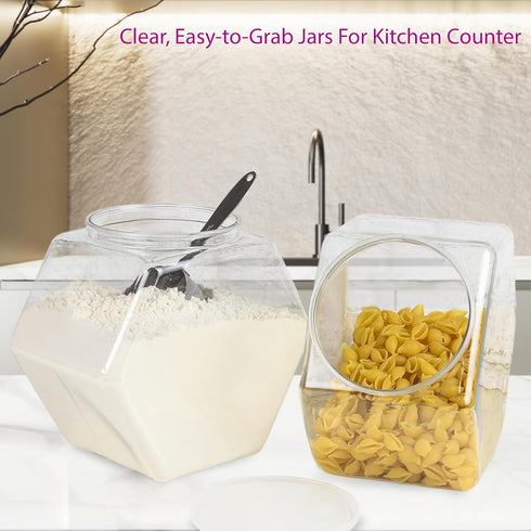 DilaBee 2-Pack Plastic Cookie Jar, 1.5 Gallon (197oz) Large Hexagon Candy Dish with Lid for Kitchen, BPA-Free