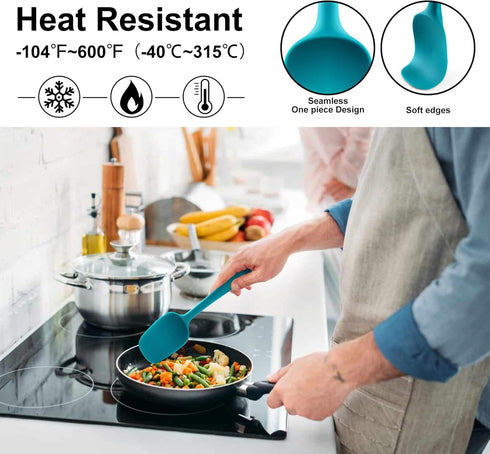 HOTEC BPA Free Heat Resistant Silicone Spatula Set, Kitchen Utensils for Baking Cooking Mixing, Non Stick Cookware (Set