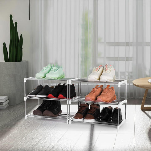 Xerhnan 3-Tier Closet(White) Stackable Small Shoe Rack, Lightweight Shoe Shelf Storage Organizer for Entryway, Hallway