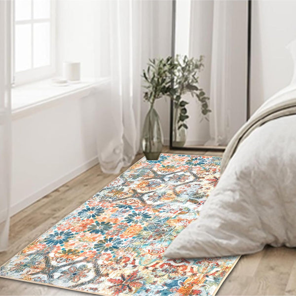 Area Rug 2x4 Washable Rug - Non Slip Vintage Distressed Doormat for Indoor Entrance, Ultra Soft Floral Print