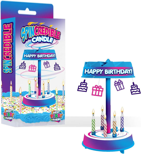 BEST PARTY EVER! Spincredible Candle, Reusable Singing Candle-Powered Spinning Cake Topper, Fits Any Size Cake