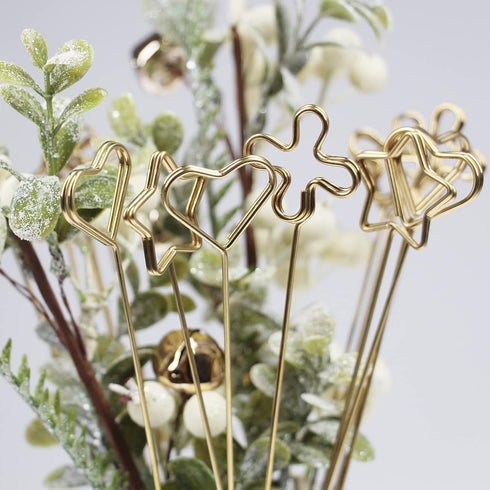 Tinsow 30 Pcs Metal Floral Place Card Holder, 13.4 Inch Heart Shape Flower Picks Clip for Floral Arrangement, Golden