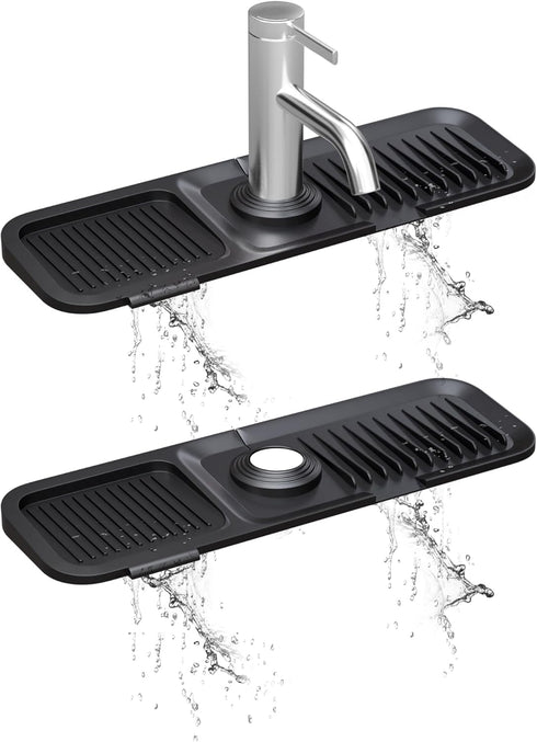Luxury Lineup Silicone Sink Splash Guard, Black 5° Sloped, Draining Mat for Kitchen Sink, Faucet Mat