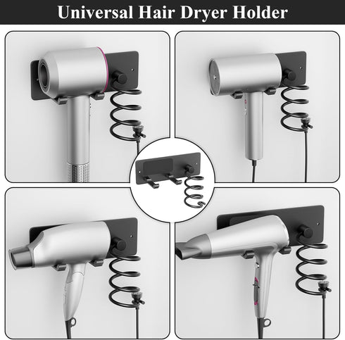 Tindbea Hair Dryer Holder + Curling Iron Holder, Matte Black Wall Mount Organizer for Bathroom