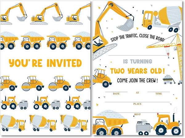 Soiceu Cute Construction 2nd Birthday Party Invitations with Envelopes Set of 20 Dump