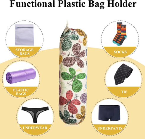 Wall Mount Plastic Bag Holder, Heavy Duty Grocery Bag Organizer Dispenser for Home Kitchen (Multicolor Butterfly)