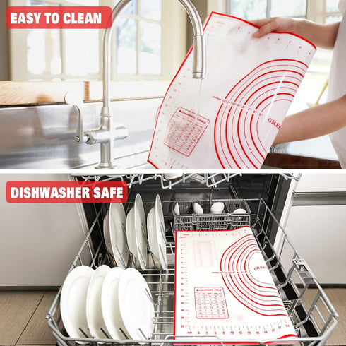 Extra Large Silicone Pastry Mat, Extra Thick Non-Stick Baking Mat for Dough Rolling, Red