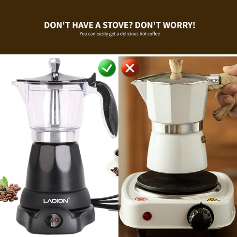 6 3cup LAOION Cuban Coffee Maker, or Electric Espresso Coffee Maker, Portable Cafeteras Electricas Modernas, Electric