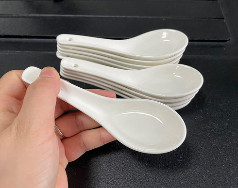 10 Pack White Ceramic Soup Spoons, 5" Asian Soup Spoon Set, Stackable Design
