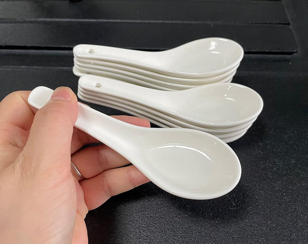 10 Pack White Ceramic Soup Spoons, 5" Asian Soup Spoon Set, Stackable Design