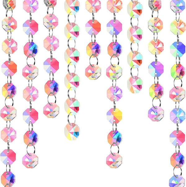 Blushtier Crystal Garlands Acrylic Octagon Bead Strands 14mm Iridescent Clear Diamond Hanging Chandelier
