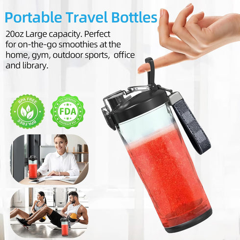 Portable Personal Size Blender for Shakes and Smoothies - 20 Oz Mini Blender with 6 Blades for Kitchen and Travel