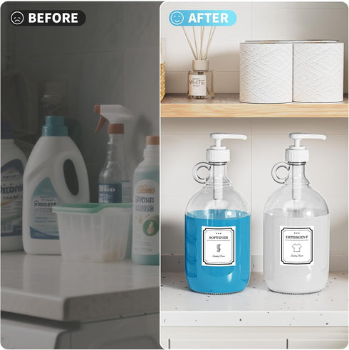 Dispenser,64oz 4 Labels,2 Pack Laundry Detergent Fabric Softener Dispenser,Glass Liquid Laundry Detergent