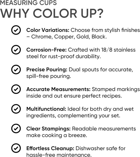 Color Up Premium 2/3 Cup Measuring Cup (160 ml) - Stainless Steel, Dishwasher Safe, Accurate for Wet & Dry Ingredients
