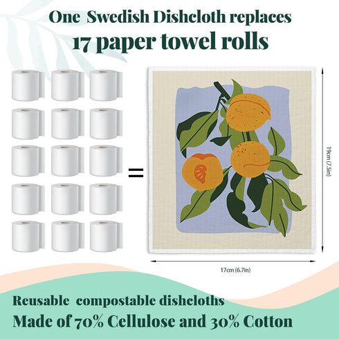 LARTSFRO 4 Pack Swedish Dishcloths for Kitchen, Papaya Reusable Paper Towels Washable, Oranges Peach Lemon Colorful
