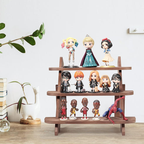 Wooden Display Riser, 3 Tier Organizer Showcase for Tabletop Shows, Farmhouse Cupcake Stands, Walnut Rustic Risers