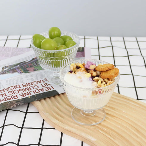 Set 8, 9 oz (8) Vintage Glass Dessert Bowls, Dessert cups of Sundae Cups for Ice Cream, Fruit, Pudding, small snacks
