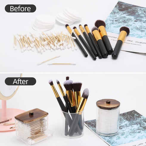 Tbestmax Bathroom Organizer Accessories Set, 10 OZ, 7 OZ Qtips Holder with Wood Lids, 3 Pcs