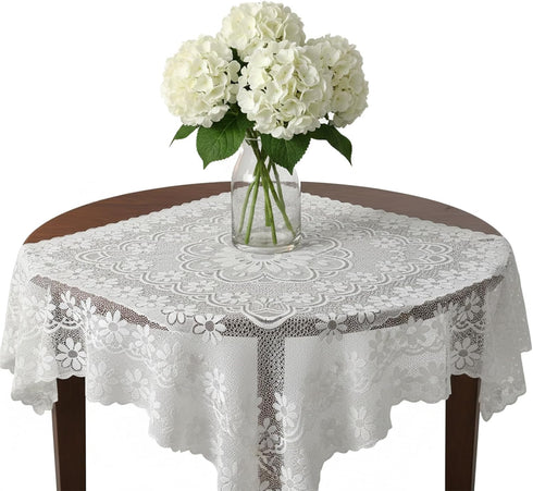 Yuomeaz 35 35 Inch White Lace Table Cloth, x Square Lace Tablecloth, Vintage Embroidered Style Crochet Tablecloths