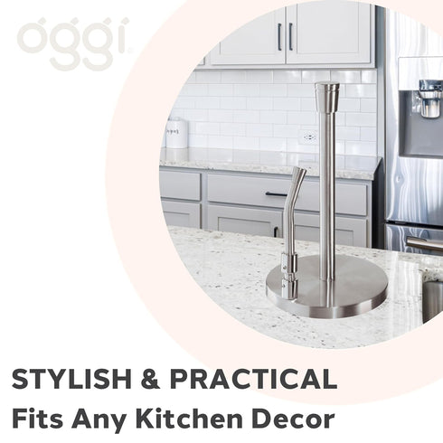 OGGI Stainless Steel Paper Towel Holder, 13" Height, with Tension Arm and Tear Bar