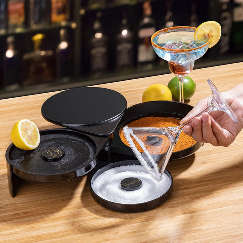 Margarita Salt Rimmer Set, 3-Tier Glass Rimmer with 2 Sponges, Bar Salt and Sugar Rimmer for Cocktails