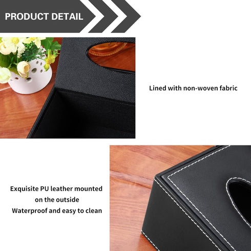 Multifunction PU Leather Tissue Box Cover, Black Rectangular Storage Box for Napkins, Remote Control, Desk Organizer
