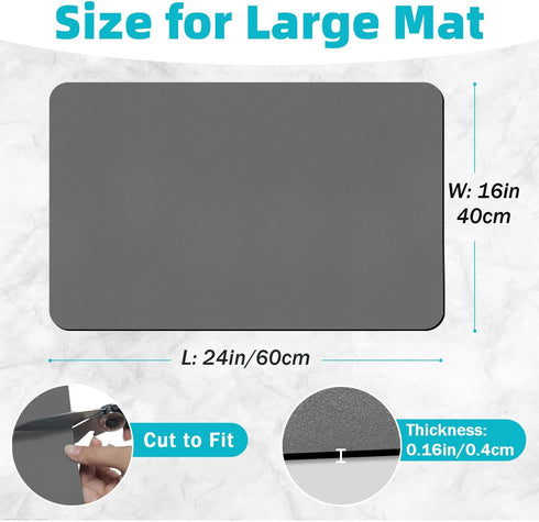 PoYang Coffee Mat: 16" X 24" Coffee Bar Mat with Rubber Backed, Hide Stains Coffee Maker Mat for Countertops, Coffee Station Mat, Coffee Bar Accessories, Absorbent Dish Drying Mat (Grey)