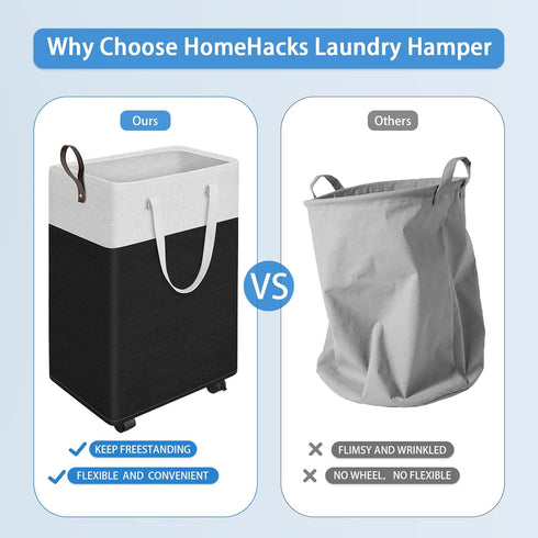 HomeHacks Rolling Large Laundry Hamper, Waterproof Collapsible Basket on Wheels for Bathroom & Bedroom