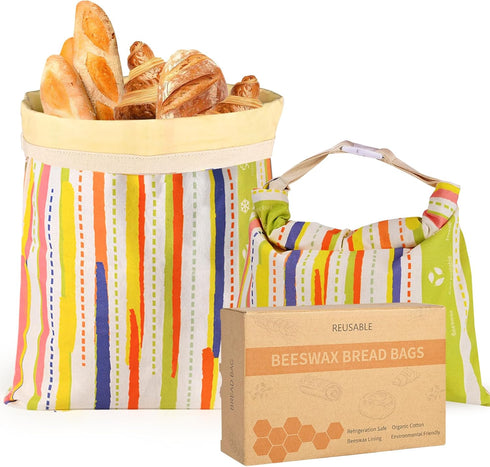 2-Pack Beeswax Bread Bags for Sourdough Homemade BreadXL Reusable Beeswax Bread Storage BagPortable with large