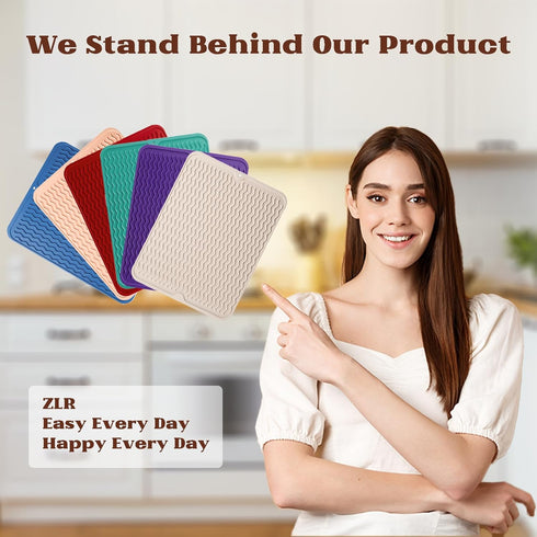 ZLR Silicone Dish Drying Mat, 12" x 16" Large, Eco-Friendly, Heat Resistant Trivet, Easy Clean Multi-Usage, Black
