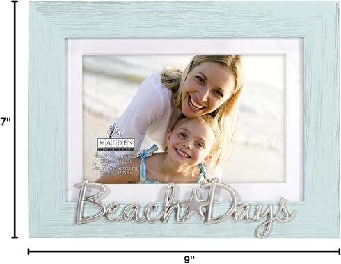Malden International Designs Beach Days Picture Frame - 4x6 or 5x7, Turquoise, Silver Finish with Starfish Icon