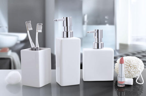 Luxury Bathroom Flash Soap Dispenser - Modern Porcelain Liquid Soap Dispenser, 10oz, Short, White