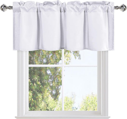 DWCN White Valance Curtains for Living Room, 42 x 18 Inch, Room Darkening Rod Pocket Bathroom/Basement Curtain, 1 Panel