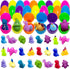 Pinkiwine 24 Pack Plastic Prefilled Easter Eggs with Dinosaur Mochi Squishy Toys Inside