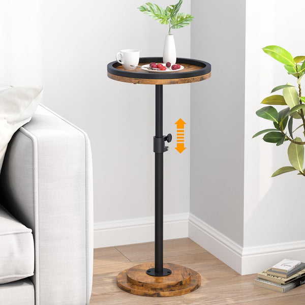 Kificet Small Side Table, Drink Table, Height Adjustable Round End Table, Pedestal Side