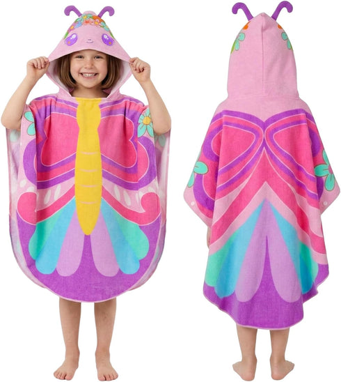 PinkSheep Kids Beach Towel,100% Cotton Bath Towel with Hooded, Super Absorbent Girl