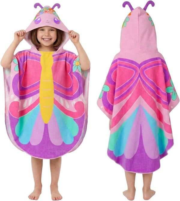 PinkSheep Kids Beach Towel,100% Cotton Bath Towel with Hooded, Super Absorbent Girl